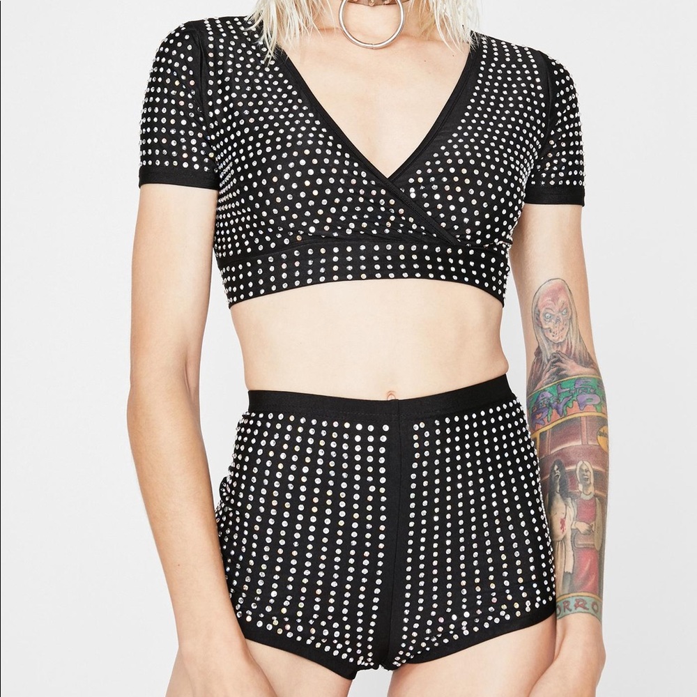 Dolls Kill Black Rhinestone Embellished Set